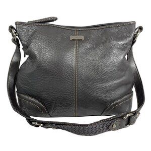 The Sak Metallic Gray Pebbled Leather Shoulder Bag Textured Strap w/ Charm